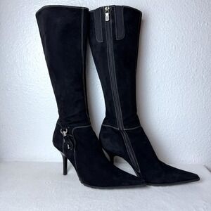 Donald J Pliner Couture Catlyn Boots Womens 6.5 Black Suede Leather Heeled Italy